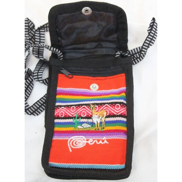 Peruvian Passport Pouch Wallet Phone Padded Native Textile Lanyard Llama Woman - Picture 3 of 5